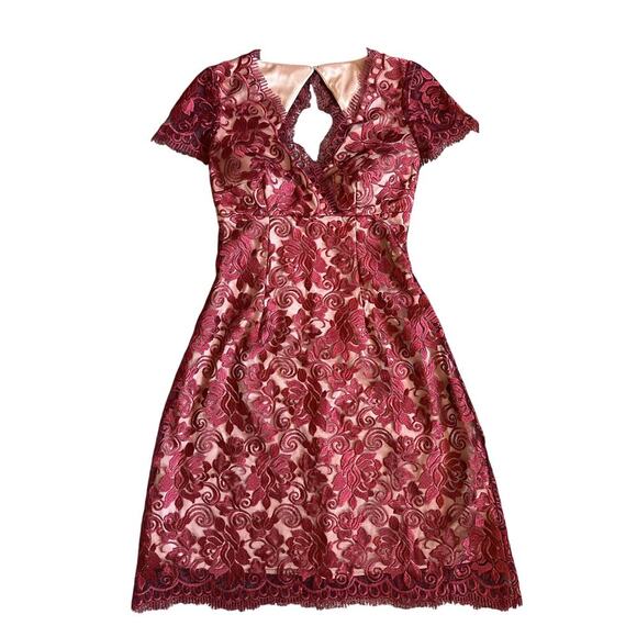 Women’s Anthropologie Maroon Hitherto Lace Elaine Cocktail Dress Size 0 - Picture 1 of 12